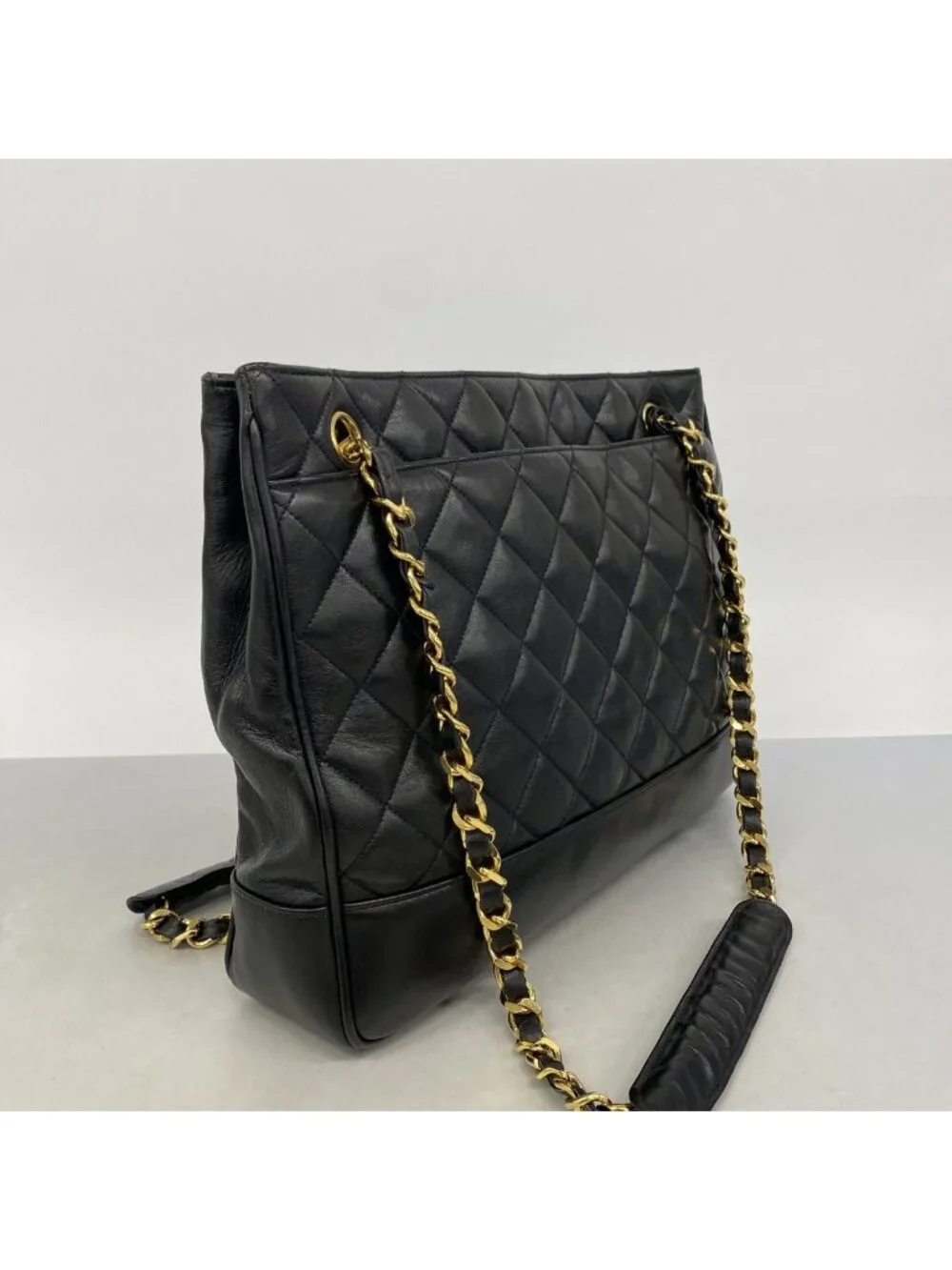 Chanel Chain Tote Quilted Lambskin Black Gold